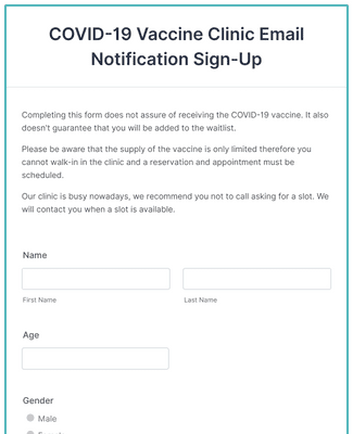 COVID-19 Vaccine Clinic Email Notification Sign-Up Form Template | Jotform