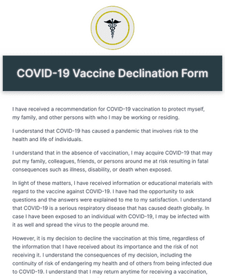 COVID-19 Vaccine Declination Form