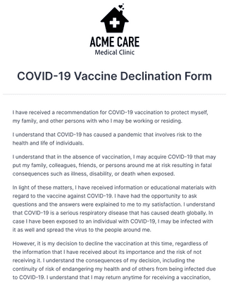 COVID-19 Vaccine Declination Form
