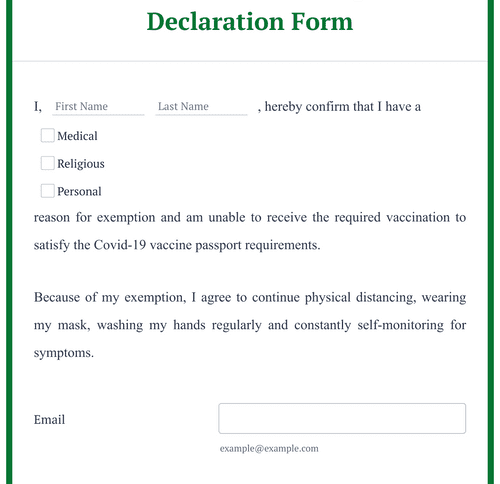 Covid-19 Vaccine Exemption Declaration Form Template | Jotform
