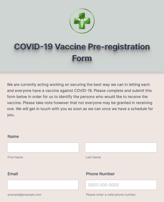 Form Templates: COVID 19 Vaccine Pre Registration Form