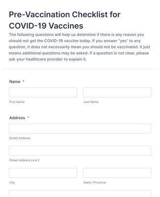 Form Templates: COVID 19 Vaccine Pre screening Form