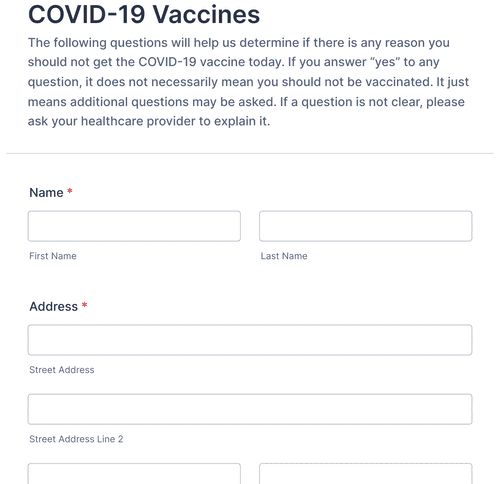 COVID-19 Vaccine Pre-screening Form Template | Jotform