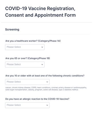 COVID-19 Vaccine Registration, Consent and Appointment Form