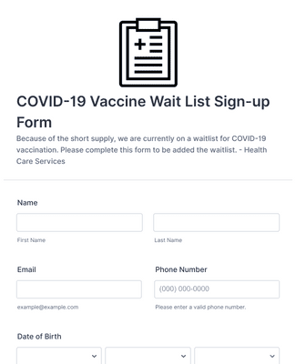 COVID-19 Vaccine Wait List Sign-up Form Template | Jotform