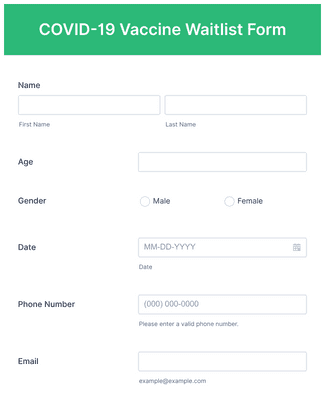 COVID-19 Vaccine Waitlist Form Template | Jotform