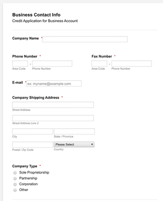 Credit Application for Business Account Form