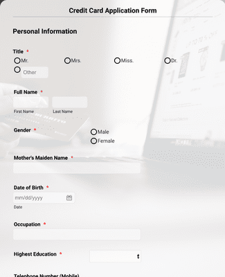 Example Card Application Form Credit Card Application Form Template | Jotform