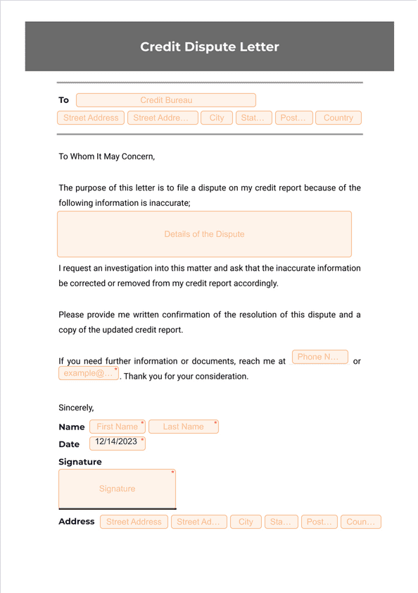 Credit Dispute Letter Template - Sign Templates | Jotform