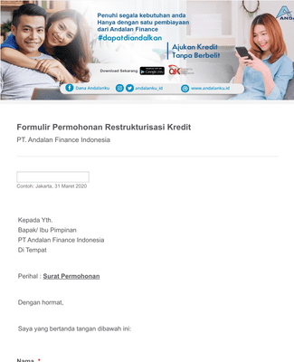 Form Templates: Credit Restructuring Request Form In Indonesian