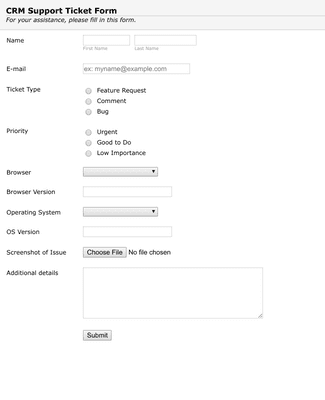 CRM Support Ticket Form