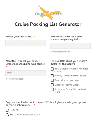 ankomme Fremsyn dækning Cruise Packing List Generator Form Template | Jotform
