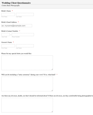 CSP Wedding Client Questionnaire Form Template | Jotform