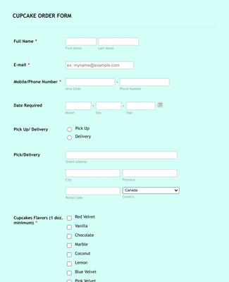 Form Templates: Online Cupcake Order Form