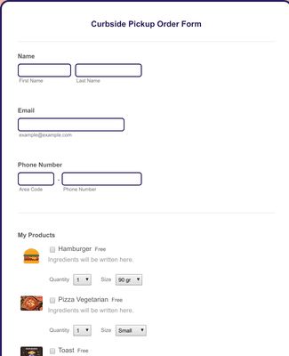 Curbside Pickup Order Form