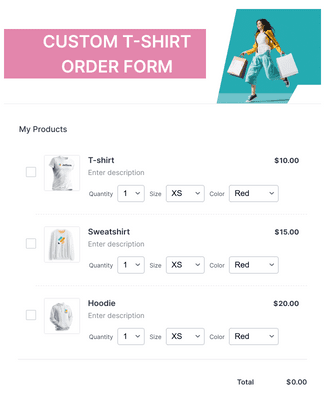 Form Templates: Custom T Shirt Order Form Template
