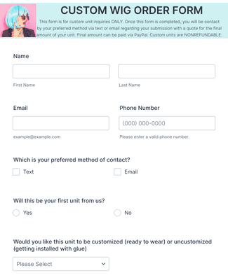 Custom Wig Order Form Template