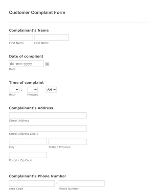 Form Templates: Customer Complaint Form