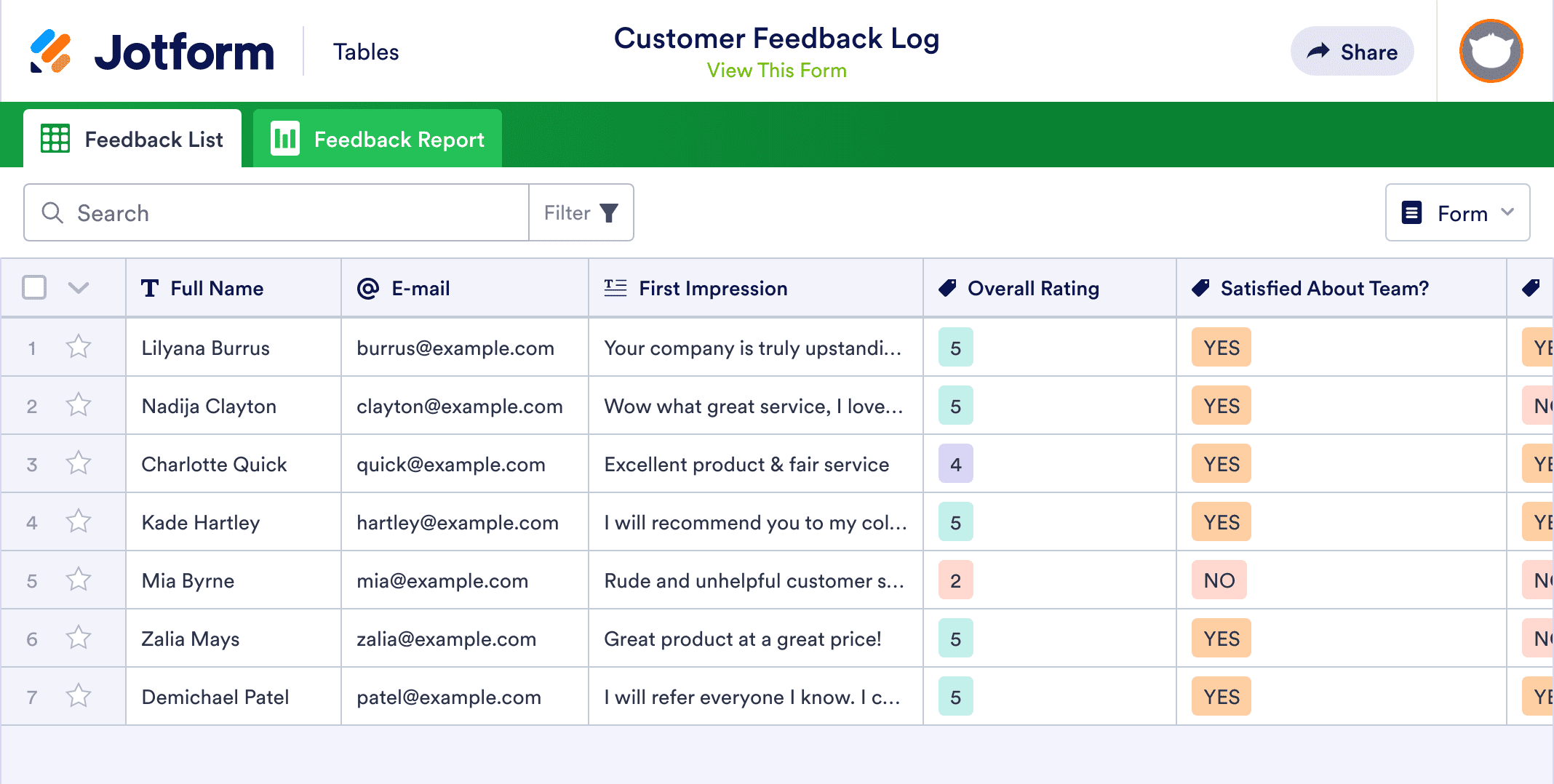 Customer Feedback Log