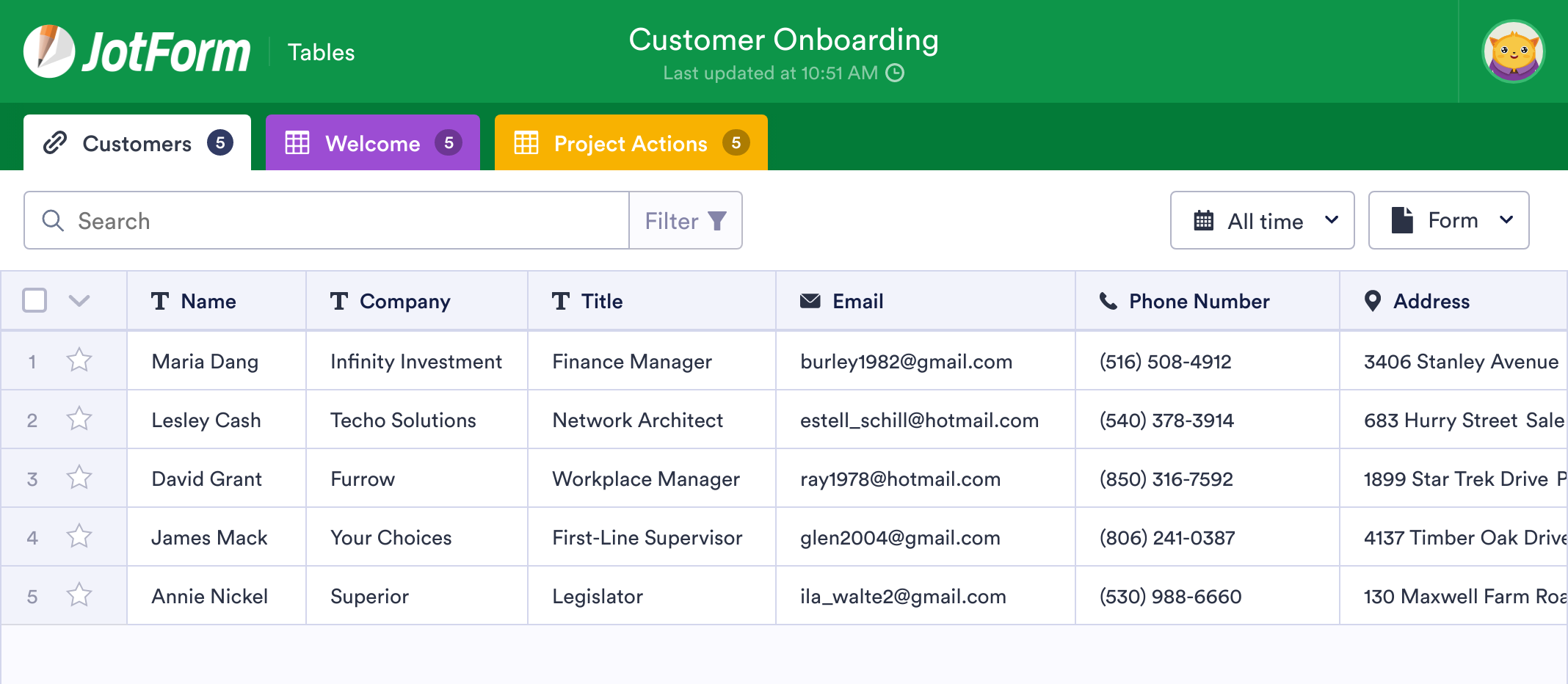 Customer Onboarding Template JotForm Tables