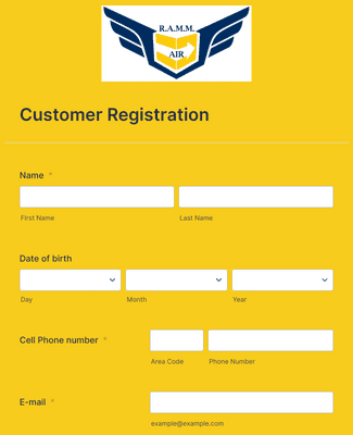 Customer registration form RAMM AIR