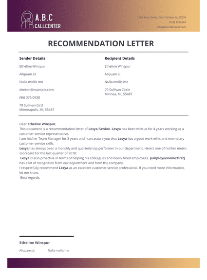 Customer Service Recommendation Letter