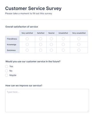 Form Templates: Customer Satisfaction Survey Form