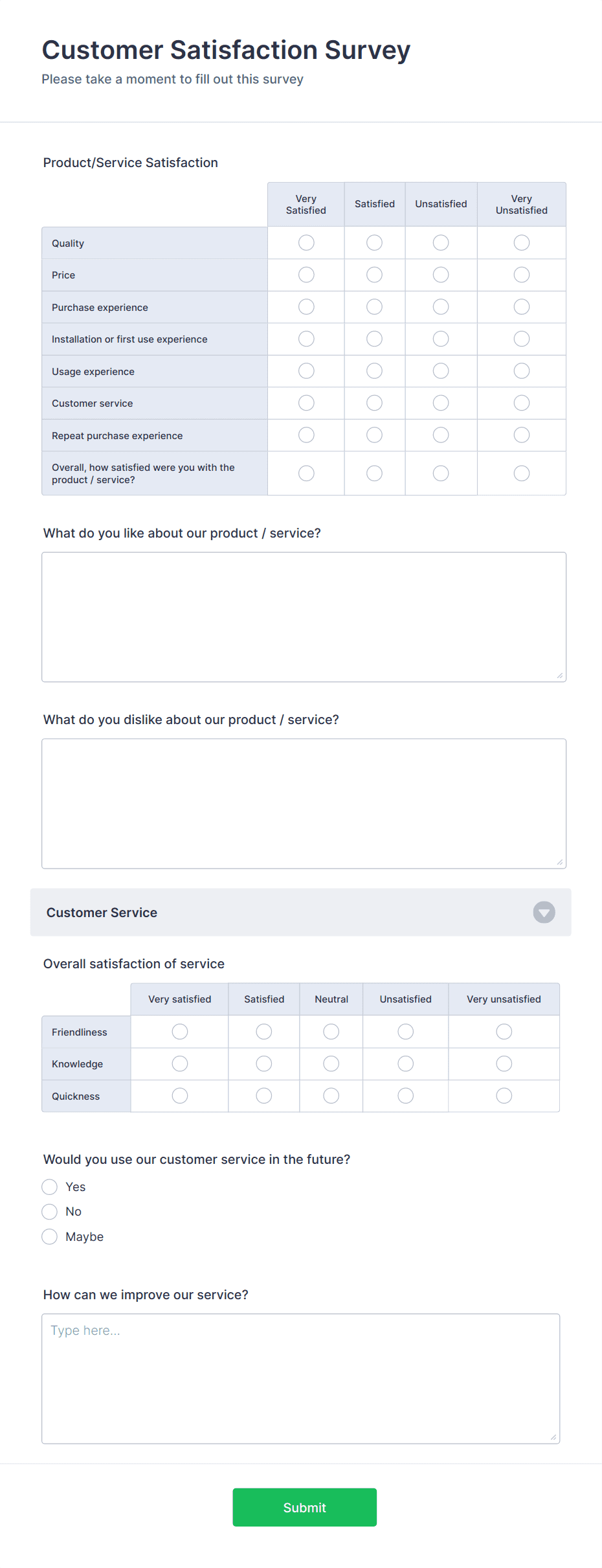 Template customer-service-survey-form