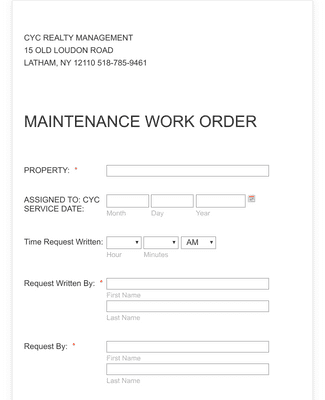 Form Templates: Maintenance Work Order