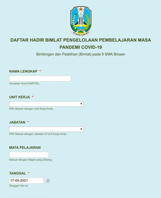 Daftar Hadir Bimlat Pengelolaan Pembelajaran Masa Pandemi Covid 19 Template Formulir Jotform