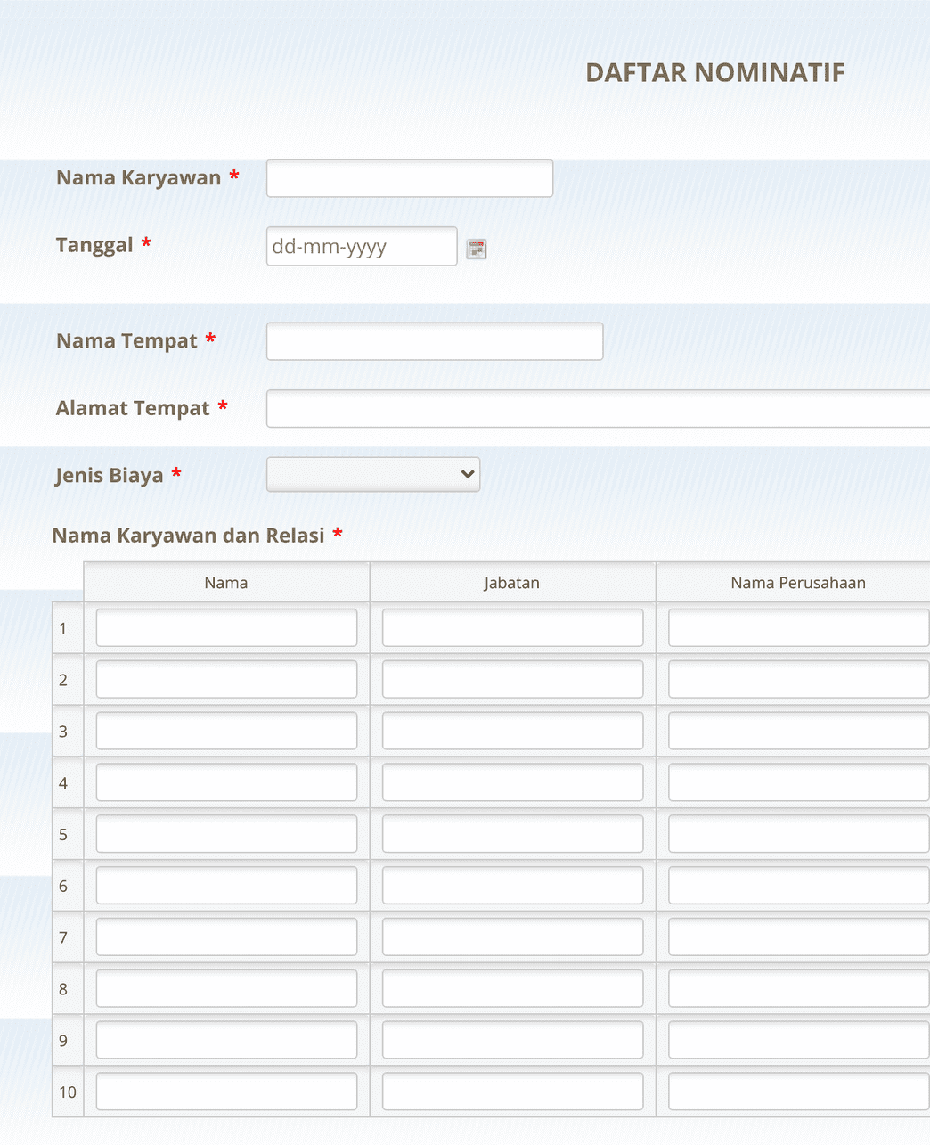 Daftar Nominatif Template Formulir | Jotform