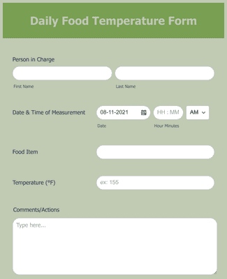 Form Templates: Daily Food Temperature Form
