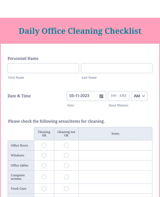 Hourly Cleaning Checklist Form Template | Jotform