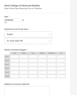 Form Templates: Daily Online Class Reporting Form