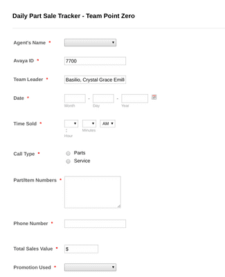 Form Templates: Daily Part Sales Tracker Team Point Zero