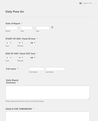 Form Templates: Daily Shift Pass On Form