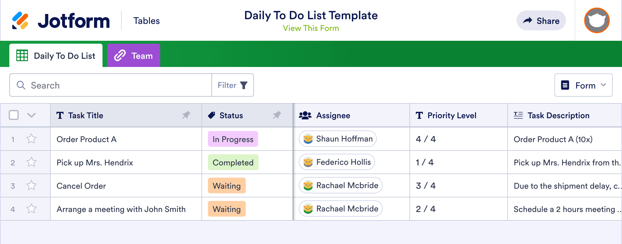 Daily To Do List Template Jotform Tables
