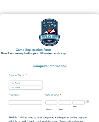 Summer Camp Detailed Registration Form Template | Jotform