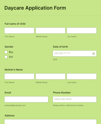 Form Templates: Daycare Application Form