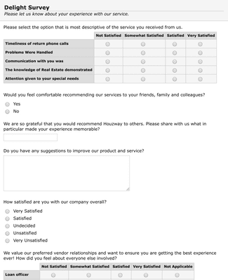 Form Templates: Delight Survey