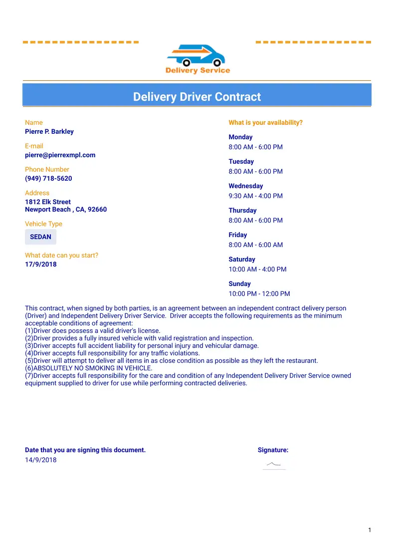 Delivery Driver Contract