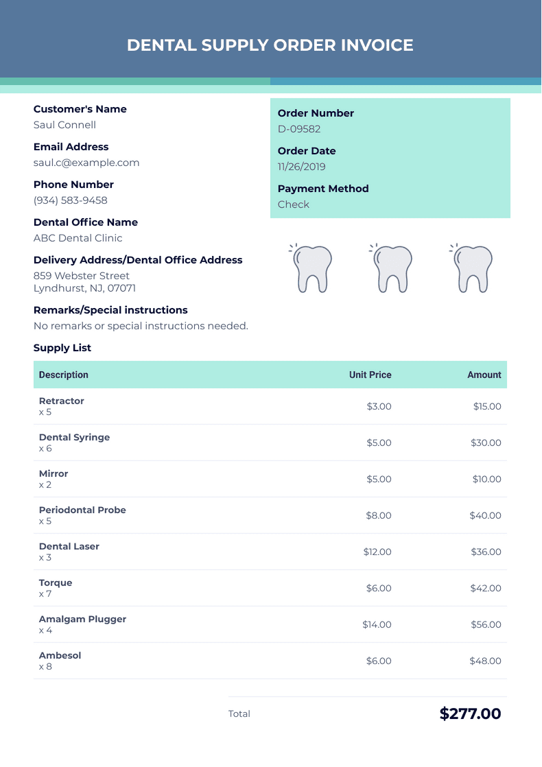 Dental Supply Order Invoice Template - PDF Templates | Jotform