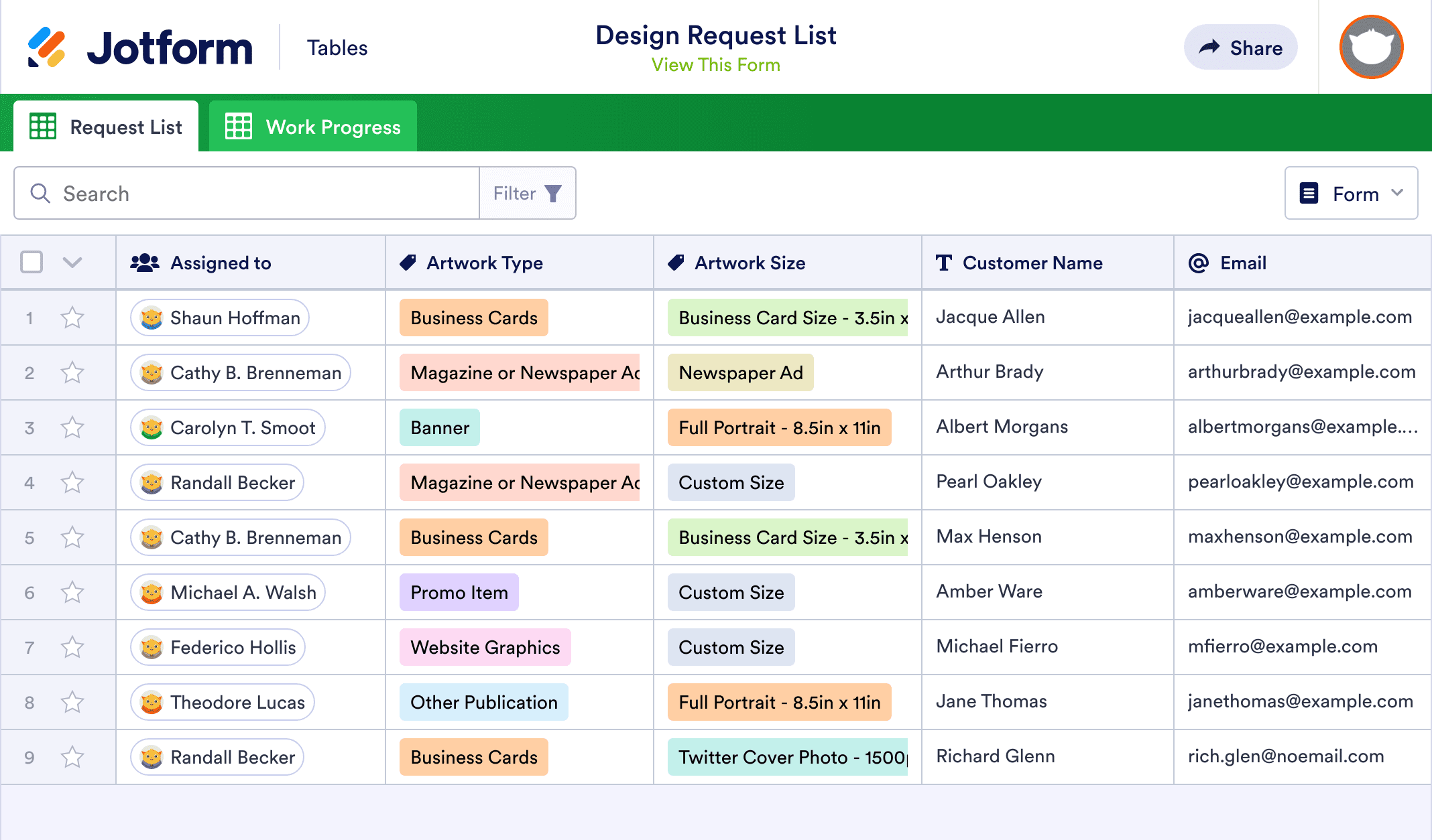 Design Request List Template | Jotform Tables