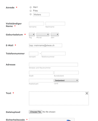 detailliertes Kontaktformular auf Deutsch