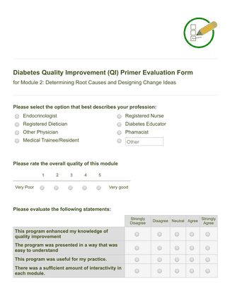 Form Templates: Diabetes Quality Improvement (QI) Primer Evaluation Form