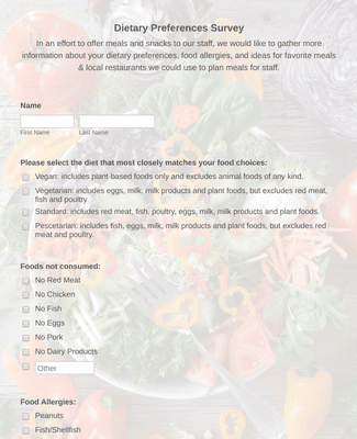 Form Templates: Dietary Preferences Survey