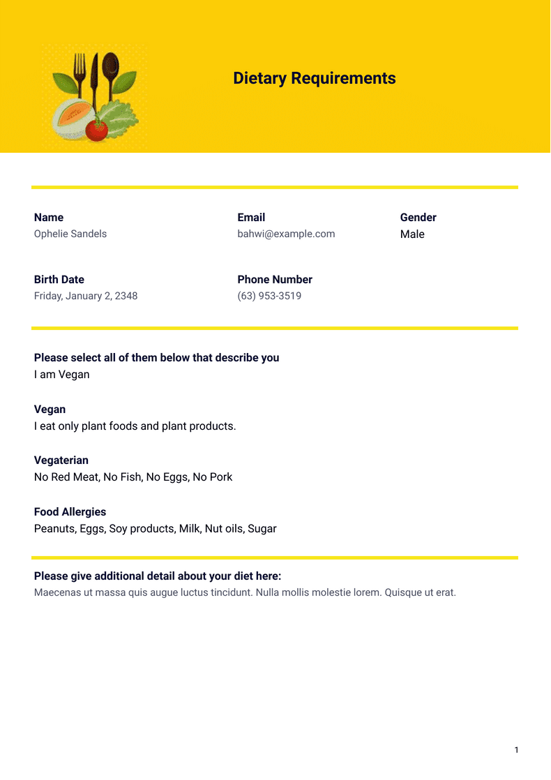 Dietary Requirements Template PDF Templates Jotform Dietary Requirements Template PDF Templates Jotform