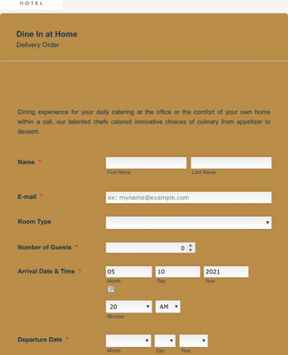 Form Templates: Dine In at Home 209 Dining