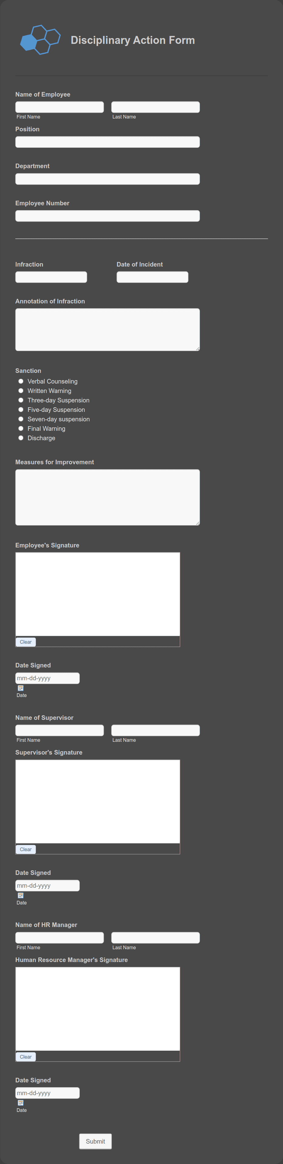 Template disciplinary-action-form