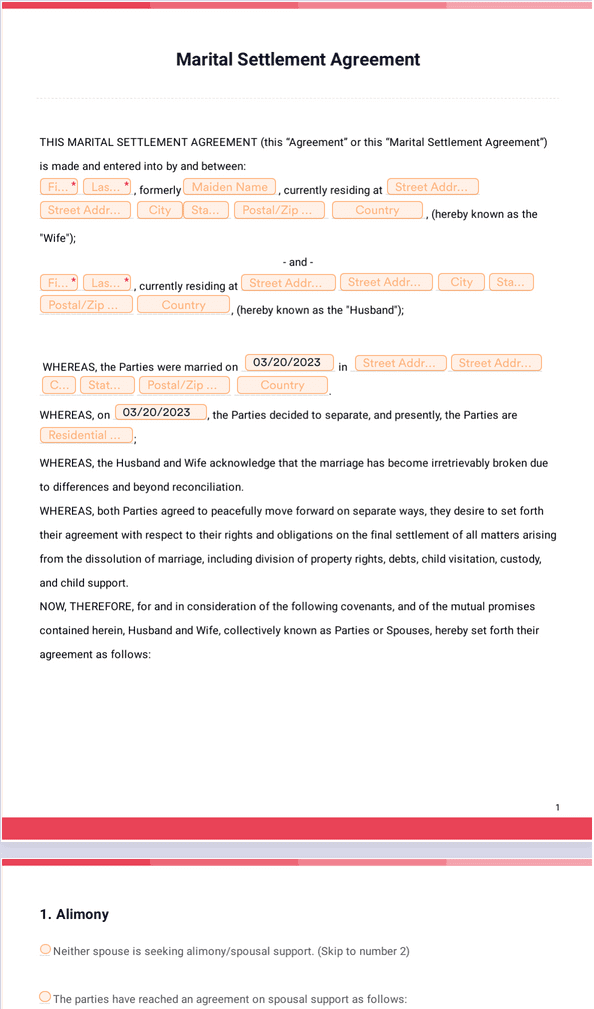 Divorce Settlement Agreement Template Sign Templates Jotform